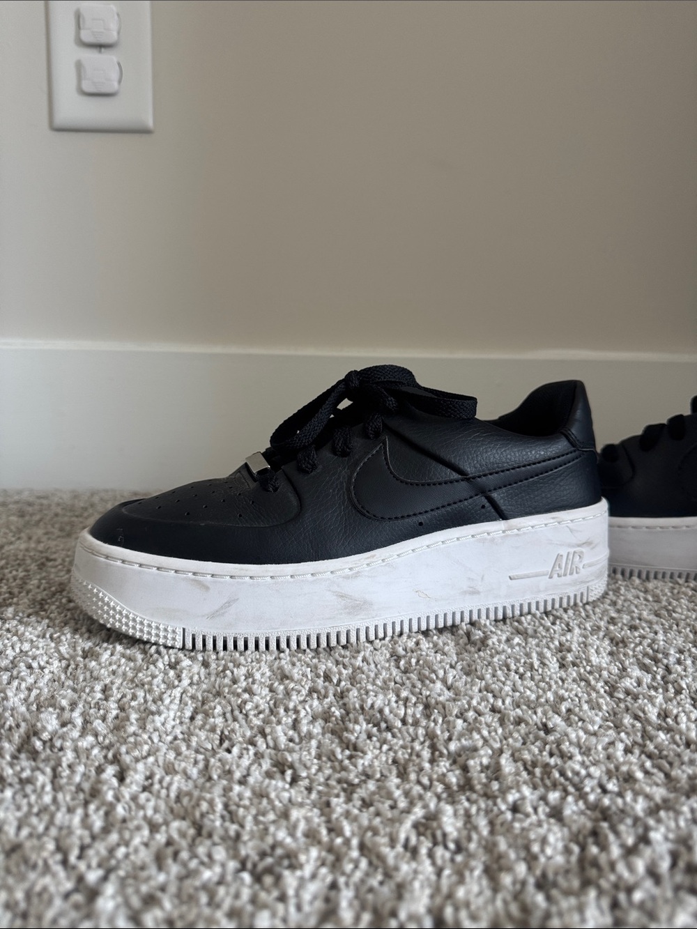 Nike Women’s Black Leather Platform Sneakers with White Sole